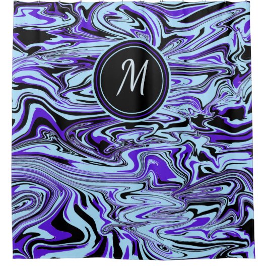 Blauwe Abstracte Waterverf monogram aangepast Douchegordijn (Voorkant)