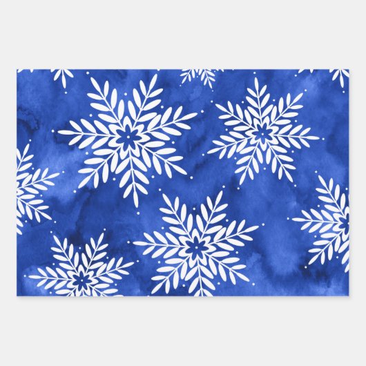 Blauwe Abstracte Waterverf Snowflakes Inpakpapier Vel (Voorkant)