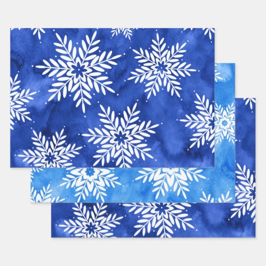 Blauwe Abstracte Waterverf Snowflakes Inpakpapier Vel (Set)