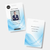 Blauwe Abstracte Wave Business Foto ID Badge (Voor- en achterkant)
