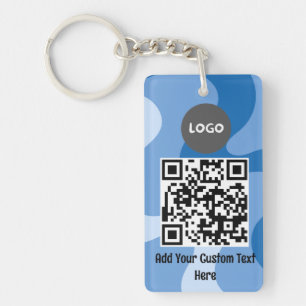 Blauwe Abstracte Wave Custom Logo & QR Business Sleutelhanger