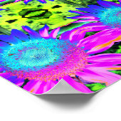 Blauwe Abstracte zonnebloemen, bloemen van mandala Poster (Hoek)