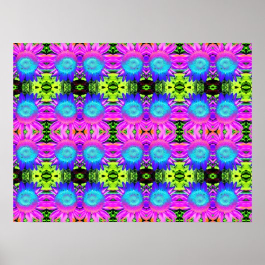 Blauwe Abstracte zonnebloemen, bloemen van mandala Poster (Voorkant)