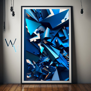 Blauwe abstractie poster