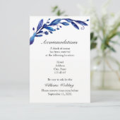 Blauwe accommodatie. Winter bruiloft details. Info Informatiekaartje (Staand voorkant)