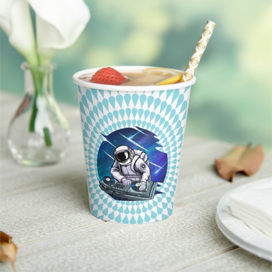 Blauwe achtergrond Astronaut DJ Music Space Papieren Bekers (Insitu)