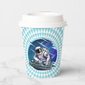 Blauwe achtergrond Astronaut DJ Music Space Papieren Bekers (Achterkant)