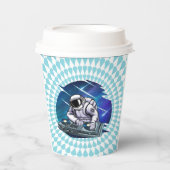 Blauwe achtergrond Astronaut DJ Music Space Papieren Bekers (Voorkant)