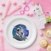 Blauwe achtergrond Astronaut DJ Music Space Papieren Bordje (Feest)