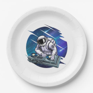 Blauwe achtergrond Astronaut DJ Music Space Papieren Bordje