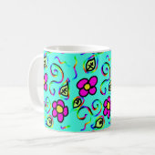 Blauwe achtergrond bloemen mok (Voorkant links)