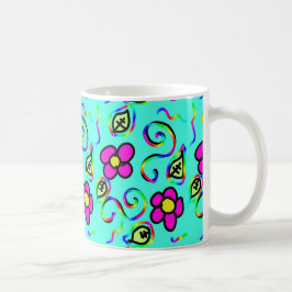 Blauwe achtergrond bloemen mok