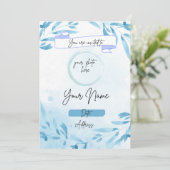 Blauwe achtergrond bloemenverjaardagsuitnodiging kaart (Staand voorkant)