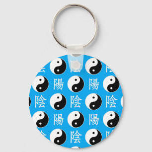 Blauwe achtergrond Chinees Yinyang patroon Sleutelhanger