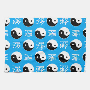 Blauwe achtergrond Chinees Yinyang patroon Theedoek
