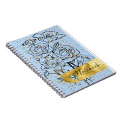 blauwe achtergrond en bloemen notitieboek (Rechterzijde)