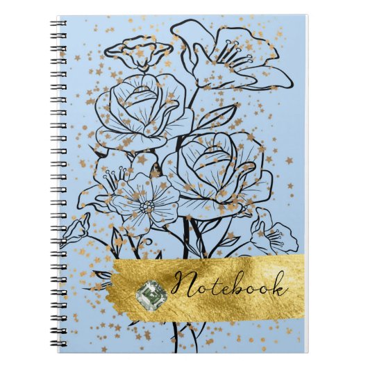 blauwe achtergrond en bloemen notitieboek (Voorkant)