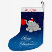 Blauwe achtergrond en olifant kleine kerstsok (Achterkant)