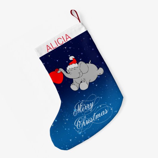 Blauwe achtergrond en olifant kleine kerstsok (Achterkant (Hangend))