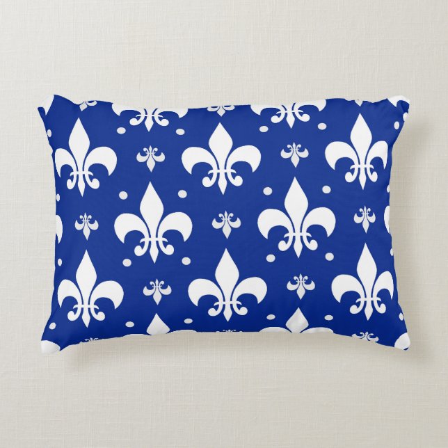 Blauwe achtergrond Fleur-de-lis Patroonontwerp Accent Kussen (Voorkant)