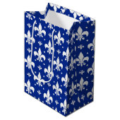 Blauwe achtergrond Fleur-de-lis Patroonontwerp Medium Cadeauzakje (Voorkant Gekanteld)