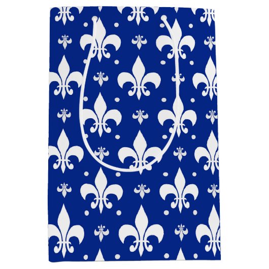 Blauwe achtergrond Fleur-de-lis Patroonontwerp Medium Cadeauzakje (Voorkant)