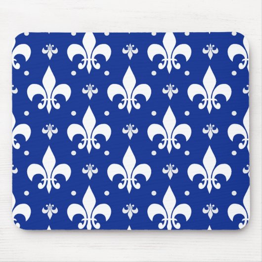 Blauwe achtergrond Fleur-de-lis Patroonontwerp Muismat (Voorkant)