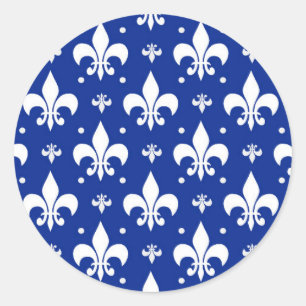 Blauwe achtergrond Fleur-de-lis Patroonontwerp Ronde Sticker