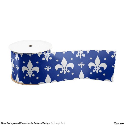 Blauwe achtergrond Fleur-de-lis Patroonontwerp Satijnen Lint