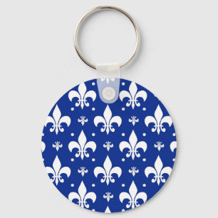 Blauwe achtergrond Fleur-de-lis Patroonontwerp Sleutelhanger