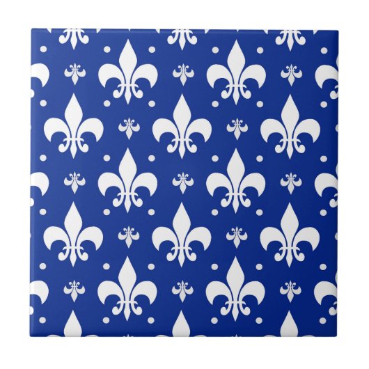 Blauwe achtergrond Fleur-de-lis Patroonontwerp Tegeltje (Voorkant)