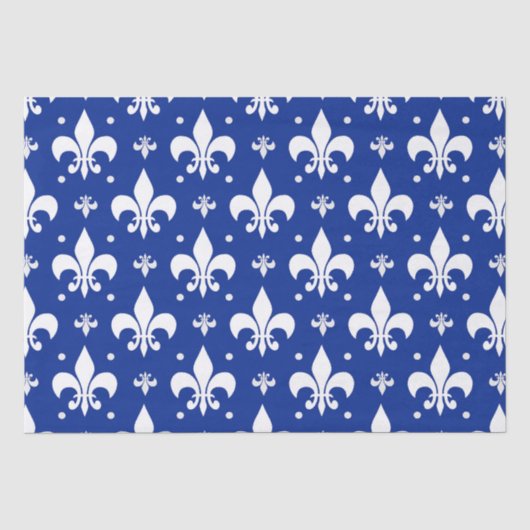 Blauwe achtergrond Fleur-de-lis Patroonontwerp Tissuepapier (Voorkant)