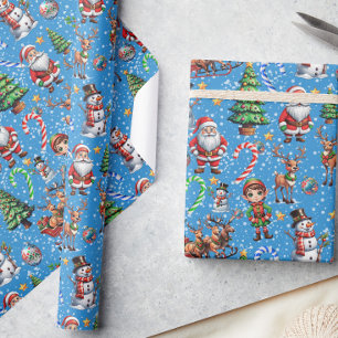 Blauwe Achtergrond Kerst Decoratiepatroon Cadeaupapier