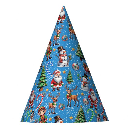 Blauwe Achtergrond Kerst Decoratiepatroon Feesthoedjes (Voorkant)
