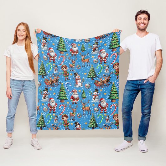 Blauwe Achtergrond Kerst Decoratiepatroon Fleece Deken