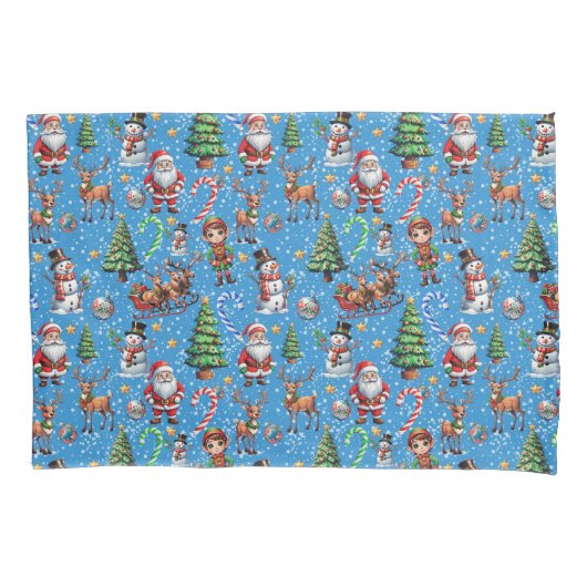 Blauwe Achtergrond Kerst Decoratiepatroon Kussensloop (Voorkant)
