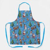 Blauwe Achtergrond Kerst Decoratiepatroon Schort (Voorkant)