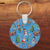 Blauwe Achtergrond Kerst Decoratiepatroon Sleutelhanger (Voorkant)