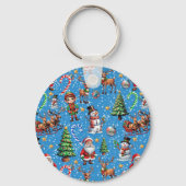 Blauwe Achtergrond Kerst Decoratiepatroon Sleutelhanger (Achterkant)