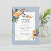 Blauwe achtergrond Kleurrijke Waterverf Floral Wed Kaart (Staand voorkant)