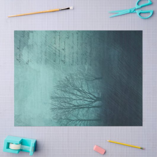 Blauwe achtergrond met bomen en schrijven tissuepapier (Craft)