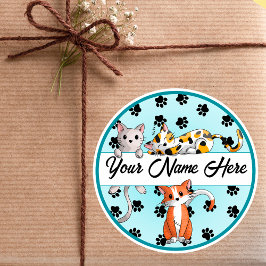 Blauwe achtergrond met Cute kittens Ronde Sticker