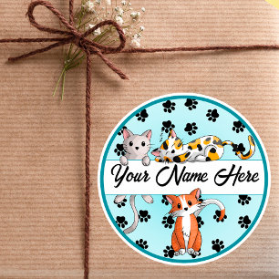 Blauwe achtergrond met Cute kittens Ronde Sticker