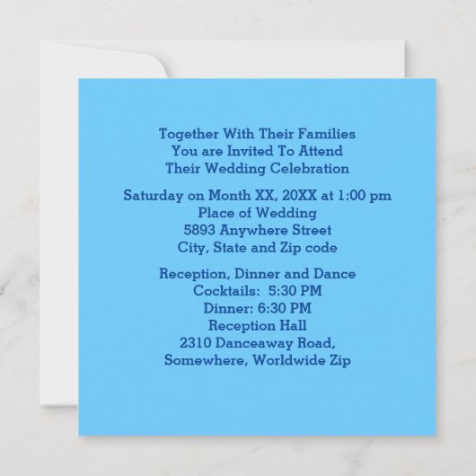 Blauwe achtergrond met diamanten en Lijst bruiloft Kaart (Achterkant)