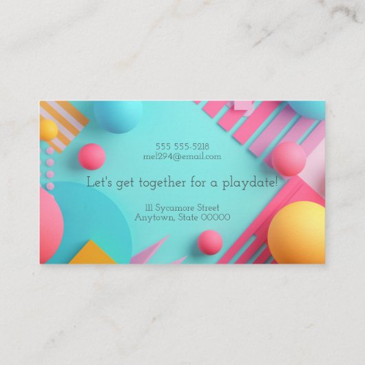 Blauwe achtergrond met diverse vormen en bollen visitekaartje (Achterkant)