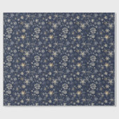 Blauwe achtergrond met elegante gouden sneeuwvlokk cadeaupapier (Vlak)