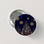 Blauwe achtergrond met gouden kerstvierkant ronde button 3,2 cm (Voorkant /achterkant)