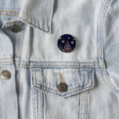 Blauwe achtergrond met gouden kerstvierkant ronde button 3,2 cm (In situ)