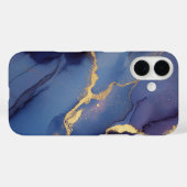 Blauwe achtergrond met gouden strepen en stippen Case-Mate iPhone case (Achterkant (horizontaal))