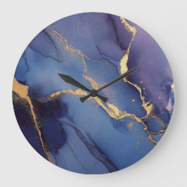 Blauwe achtergrond met gouden strepen en stippen grote klok